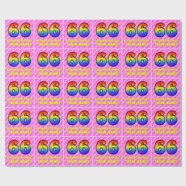Papier Cadeau 66e anniversaire : Pink Stripes & Hearts, Arc en c (Plat)