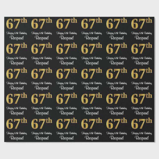 Papier Cadeau 67e anniversaire : Elégant luxe Faux Gold Look # (Plat)