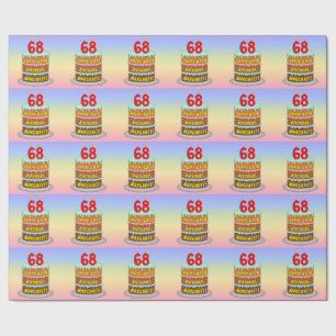 Papier Cadeau 68e anniversaire : Fun Cake and Candles + Nom pers