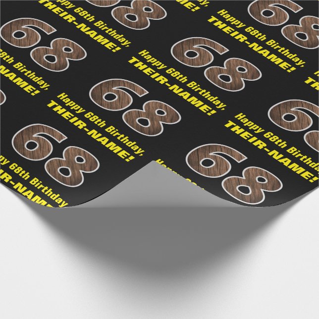 Papier Cadeau 68e anniversaire : Nom et Faux Motif du grain de b (Coin)