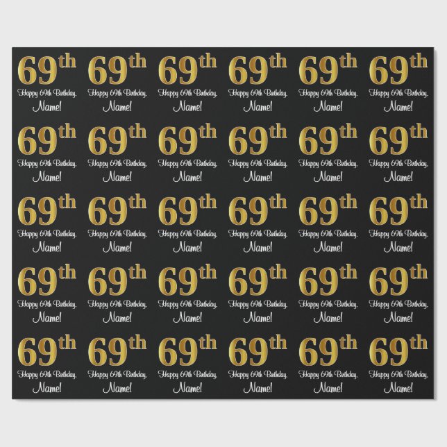 Papier Cadeau 69e anniversaire : Elégant luxe Faux Gold Look # (Plat)