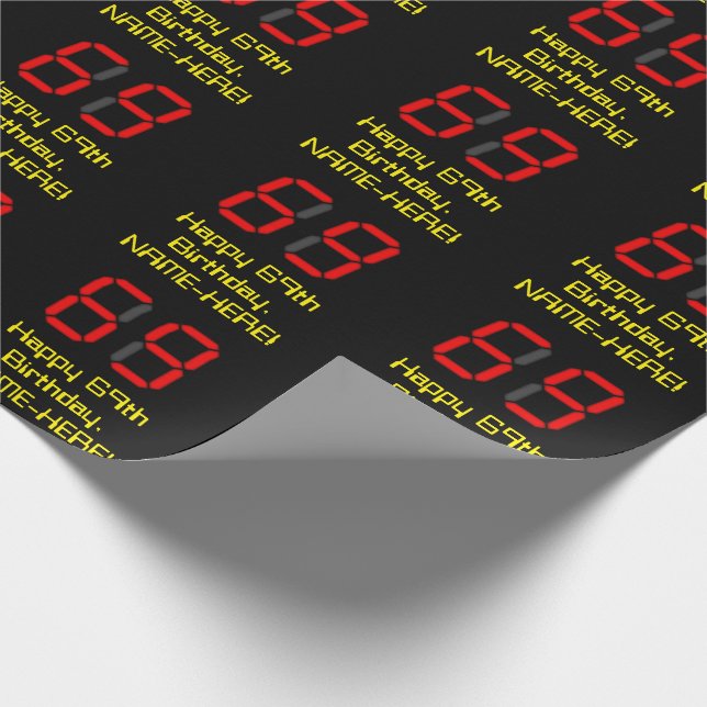 Papier Cadeau 69e anniversaire : Rouge Digital Clock Style "69"  (Coin)