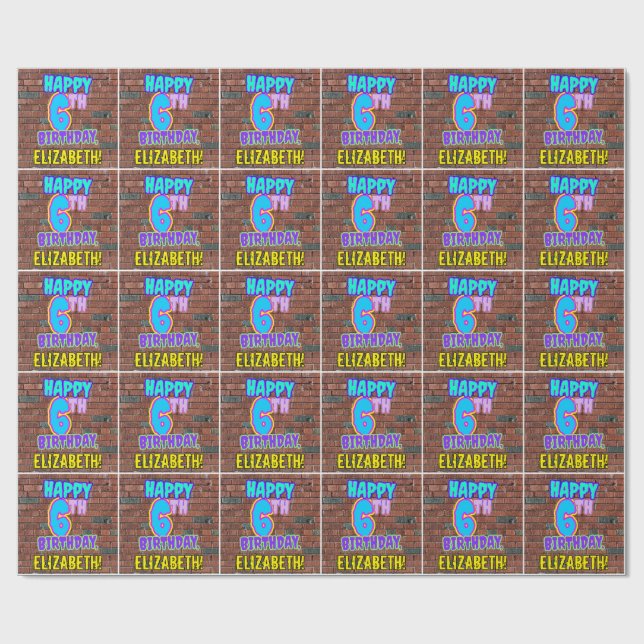 Papier Cadeau 6e anniversaire : Amusant, Graffiti urbain inspiré (Plat)