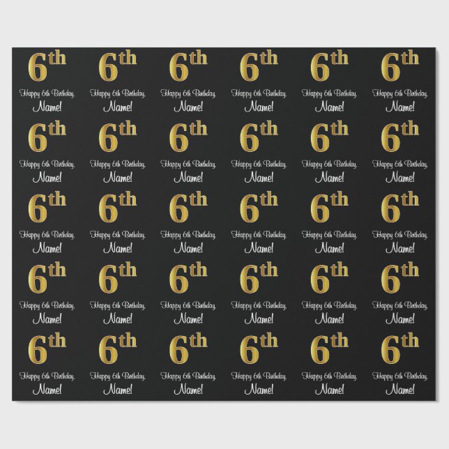 Papier Cadeau 6e anniversaire : Elégant luxe Faux Gold Look # (Plat)