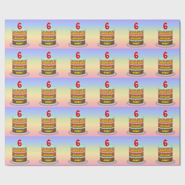 Papier Cadeau 6e anniversaire : Fun Cake and Candle + Nom person (Couture)