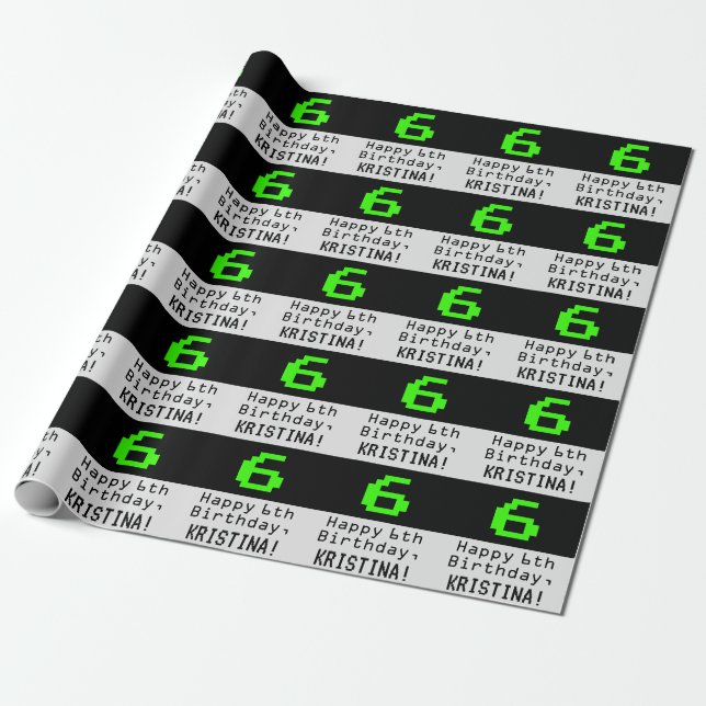 Papier Cadeau 6e anniversaire - Nerdy / Geeky Style "6" et nom (Déroulé)