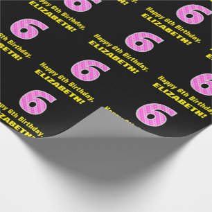 Papier Cadeau 6e anniversaire : Pink Stripes and Hearts "6" + No