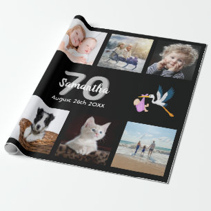 Papier Cadeau 70e anniversaire fête photo collage femme noir