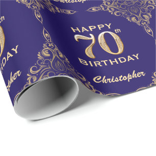 Papier Cadeau 70e anniversaire Marine Parties scintillant bleu e