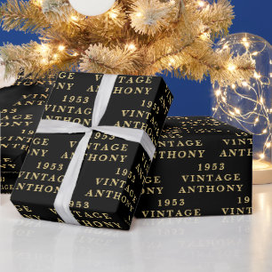 Papier Cadeau 70e anniversaire Nom de fête Noir Motif moderne