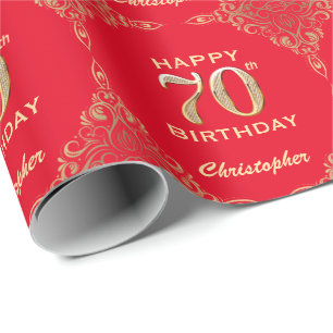 Papier Cadeau 70e anniversaire Parties scintillant rouge et or