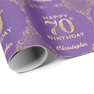 Papier Cadeau 70e anniversaire Parties scintillant violet et or