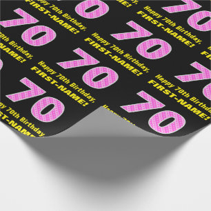 Papier Cadeau 70e anniversaire : Pink Stripes and Hearts "70" + 