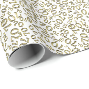 Papier Cadeau 70e anniversaire Random Number Motif Gold/White 70