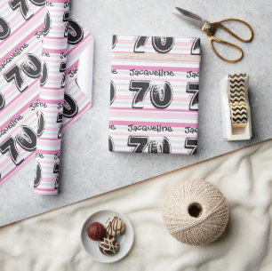 Papier Cadeau 70e anniversaire rose Personnaliser Nom Papier d'e