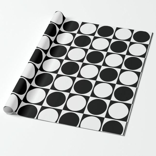 Papier Cadeau 70s Checks and Circles Black and White (Déroulé)