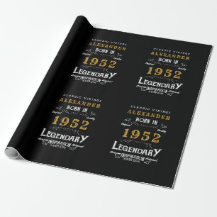 Papier Cadeau 70th Birthday 1952 Black Gold Ajouter Nom Légendai