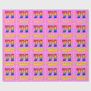 Papier Cadeau 71e anniversaire : Pink Stripes & Hearts, Arc en c