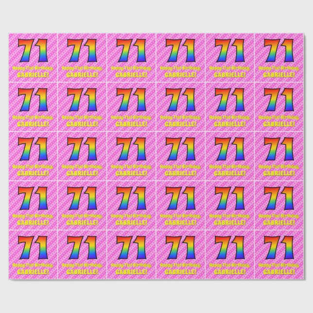 Papier Cadeau 71e anniversaire : Pink Stripes & Hearts, Arc en c (Plat)