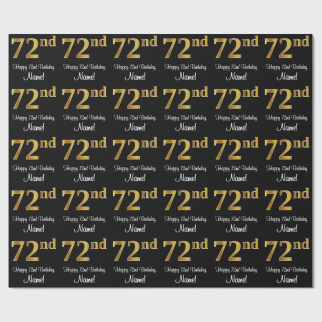 Papier Cadeau 72e anniversaire : Elégant luxe Faux Gold Look # (Plat)