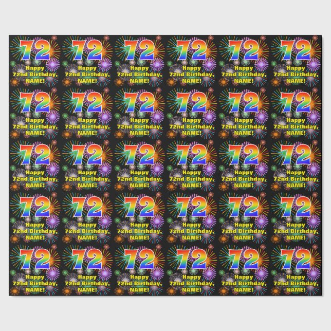 Papier Cadeau 72e anniversaire : Fun Fireworks, Rainbow Look #72 (Couture)