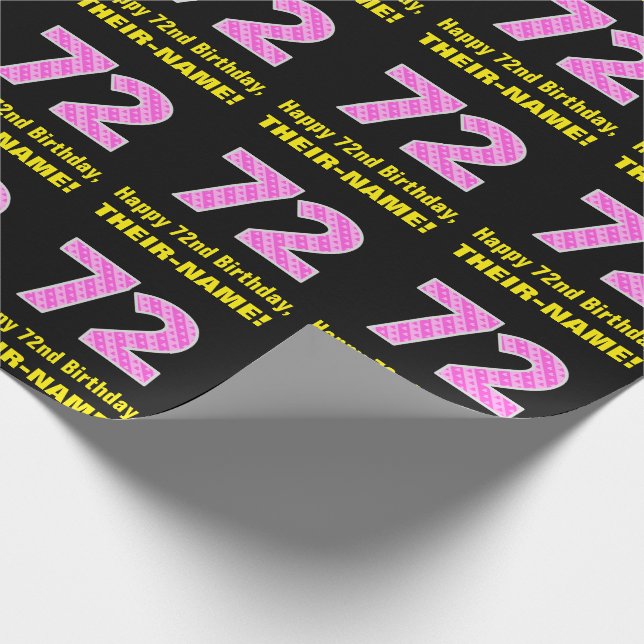 Papier Cadeau 72e anniversaire : Pink Stripes and Hearts "72" +  (Coin)