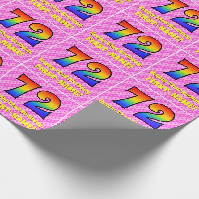 Papier Cadeau 72e anniversaire : Pink Stripes & Hearts, Arc en c (Coin)