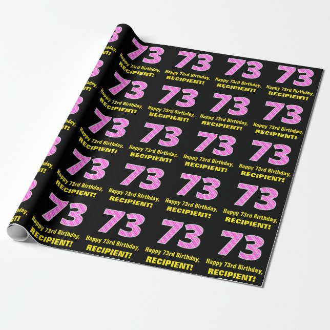Papier Cadeau 73e anniversaire : Pink Stripes and Hearts "73" +  (Déroulé)