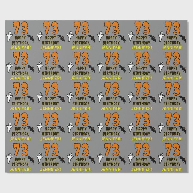 Papier Cadeau 73e anniversaire : Thème d'Halloween Éffrayant, No (Plat)
