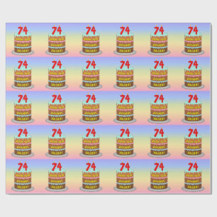Papier Cadeau 74e anniversaire : Fun Cake and Candles + Nom pers