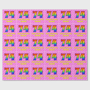 Papier Cadeau 74e anniversaire : Pink Stripes & Hearts, Arc en c