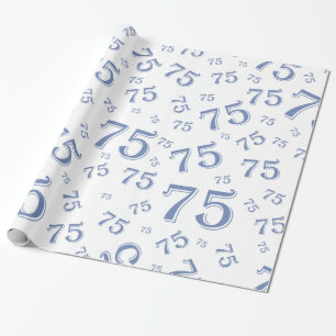 Papier Cadeau 75e anniversaire Numéro Motif 75 Bleu et blanc