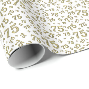 Papier Cadeau 75e anniversaire Numéro Motif 75 Or et blanc
