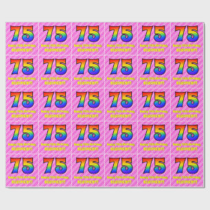Papier Cadeau 75e anniversaire : Pink Stripes & Hearts, Arc en c