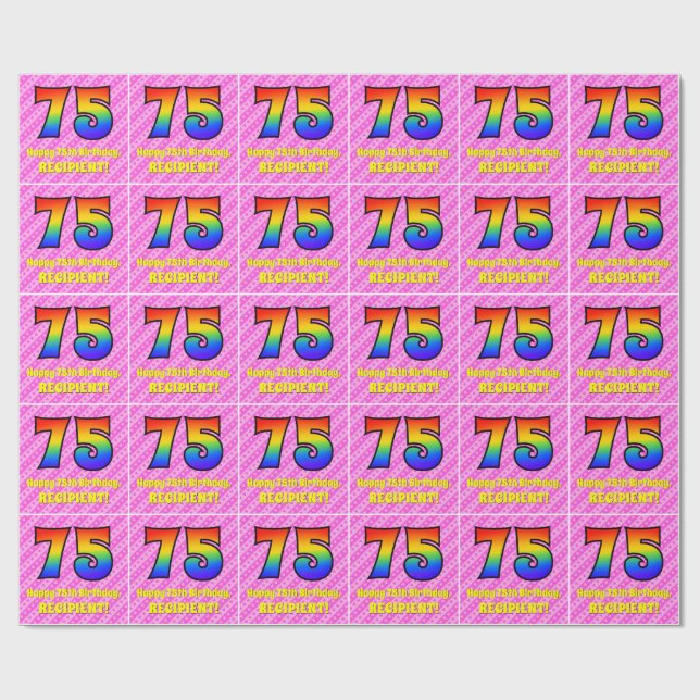 Papier Cadeau 75e anniversaire : Pink Stripes & Hearts, Arc en c (Plat)
