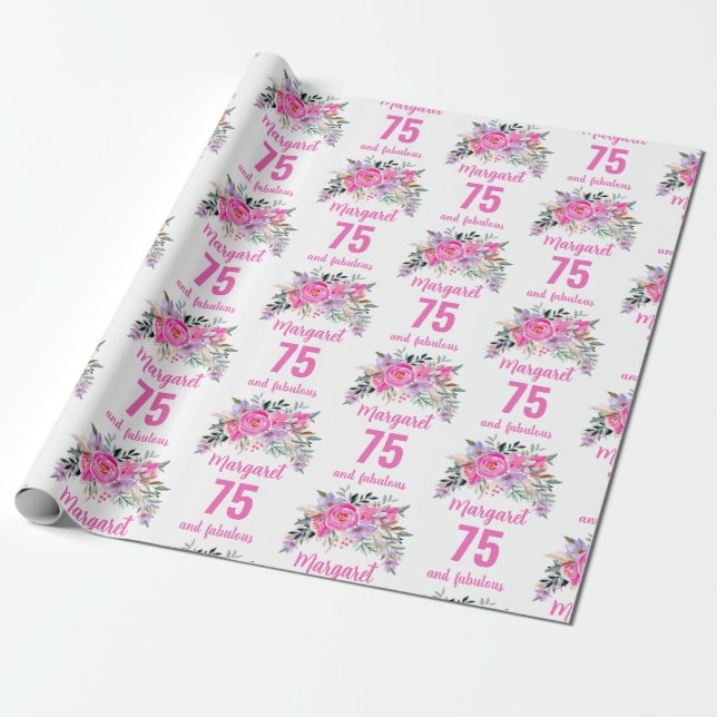 Papier Cadeau 75e anniversaire rose floral (Déroulé)