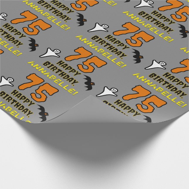 Papier Cadeau 75e anniversaire : Thème d'Halloween Éffrayant, No (Coin)
