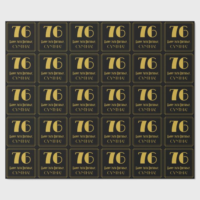 Papier Cadeau 76e anniversaire ~ Art Déco Inspiré Look "76", Nom (Couture)