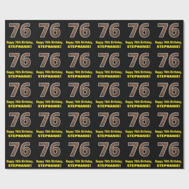 Papier Cadeau 76e anniversaire : Nom et Faux Motif de grains de  (Plat)