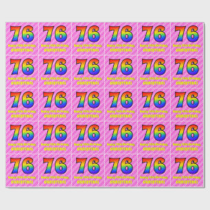 Papier Cadeau 76e anniversaire : Pink Stripes & Hearts, Arc en c