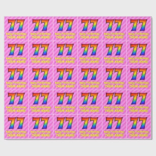 Papier Cadeau 77e anniversaire : Pink Stripes & Hearts, Arc en c