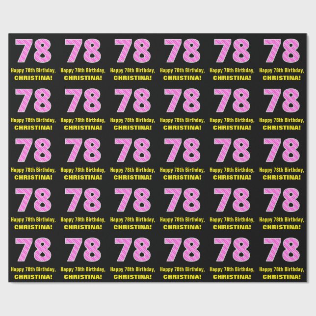 Papier Cadeau 78e anniversaire : Pink Stripes and Hearts "78" +  (Plat)