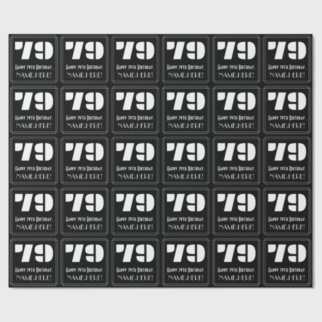 Papier Cadeau 79e anniversaire : Art Déco Inspiré Look "79" & No (Plat)
