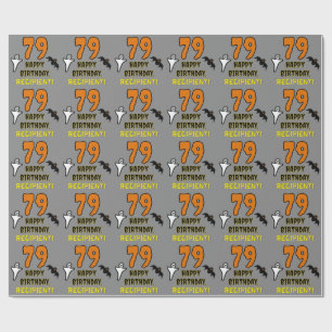 Papier Cadeau 79e Birthday: Spooky Halloween Theme, nom de Custo