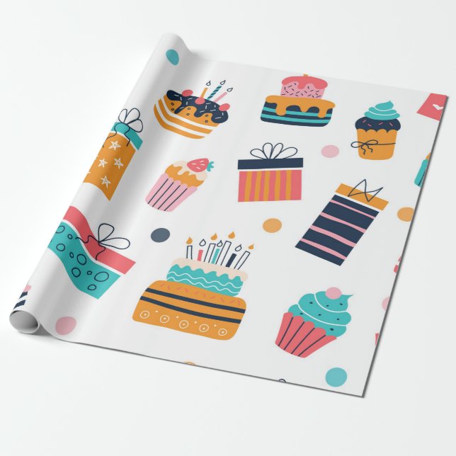 Papier Cadeau 7- motif papier d'emballage d'anniversaire (Déroulé)