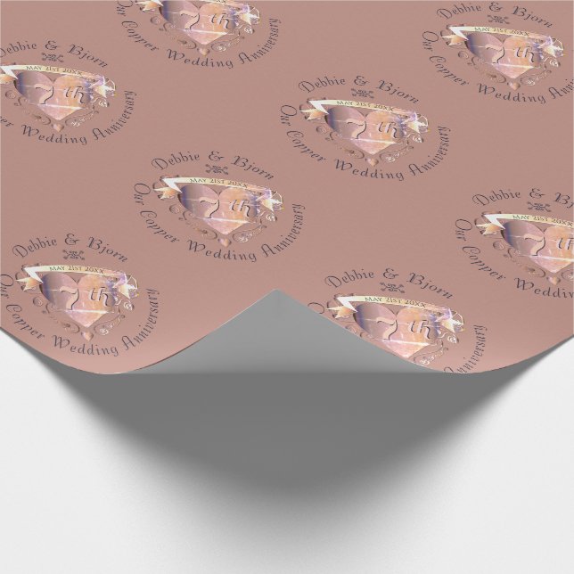 Papier Cadeau 7e anniversaire des Mariages en cuivre (Coin)
