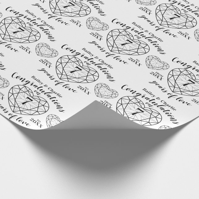 Papier Cadeau 7e anniversaire mariage onyx blanc noir (Coin)