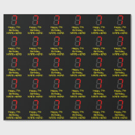 Papier Cadeau 7e anniversaire : Rouge Digital Horloge Style "7" 