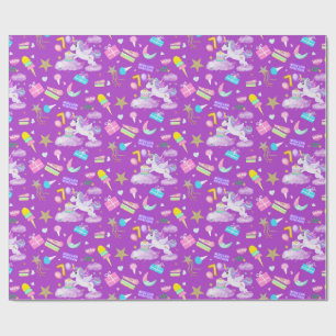 Papier Cadeau 7e anniversaire Unicorn Motif pourpre