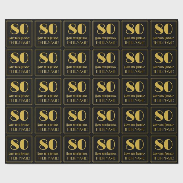 Papier Cadeau 80e anniversaire ~ Art Déco Inspiré Look "80", Nom (Couture)